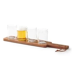 Acacia Wood Beer Flight Tasting Set | 1 -Grocery Store acacia wood beer flight tasting set c 2