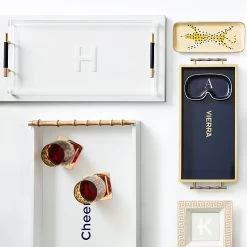 Bamboo Lacquer Serving Tray | 8 -Grocery Store acrylic serving tray with leather and gold handles c