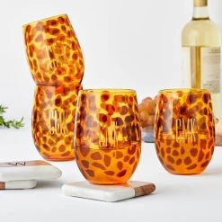 Animal Print Outdoor Stemless Wine Glasses | 6 -Grocery Store animal print outdoor stemless wine glasses c 4