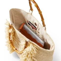 Bamboo Straw Fringe Beach Bag | 1 -Grocery Store bamboo straw fringe beach bag c 3