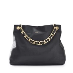 Black Handbag With Black Leather Chain Shoulder Strap Set | 1