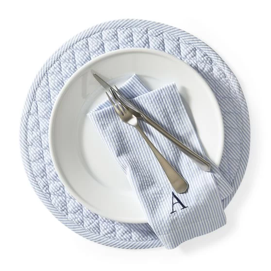 Blue Stripe Seersucker Placemats, Set Of 4 | 1 3 Blue Stripe Seersucker Placemats, Set Of 4 | 1