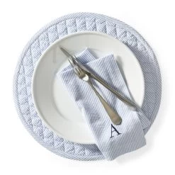 Blue Stripe Seersucker Dinner Napkins, Set Of 4 | 1