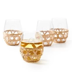 Hand-Woven Cane Stemless Wine Glasses | 2 -Grocery Store brunch gift set c
