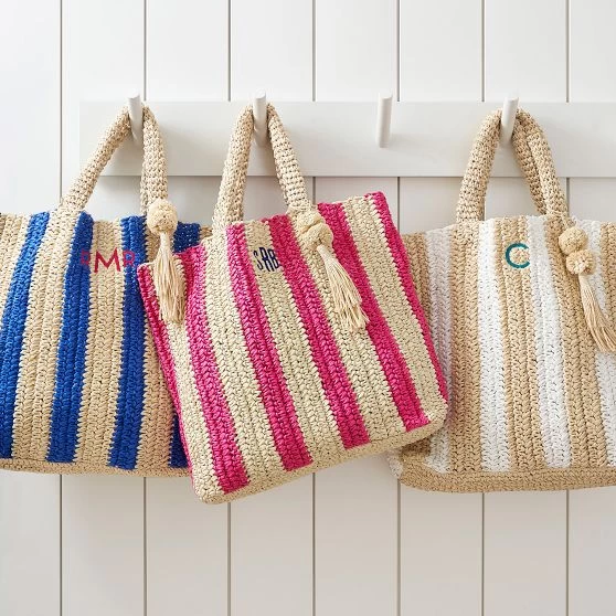 Cabana Stripe Straw Beach Tote | 3 3 Cabana Stripe Straw Beach Tote | 3