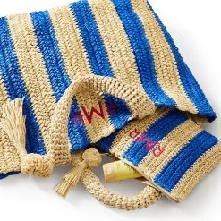 Cabana Stripe Straw Tote And Pouch Set | 3 -Grocery Store cabana stripe straw tote and pouch set 1 c