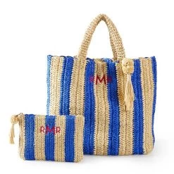 Cabana Stripe Straw Tote And Pouch Set | 3 -Grocery Store cabana stripe straw tote and pouch set 6 c