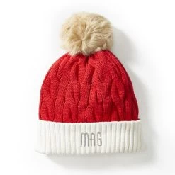 Cable Knit Pom Pom Santa Hat | 1 -Grocery Store cable knit pom pom santa hat c