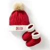 Cable Knit Santa Hat & Bootie Set | 2 -Grocery Store cable knit santa hat bootie set c