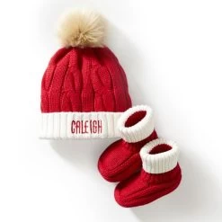 Cable Knit Santa Hat & Bootie Set | 2