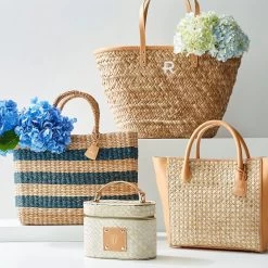 Palm Leaf Top Handle Bag | 1 -Grocery Store cane and leather tote 2 c
