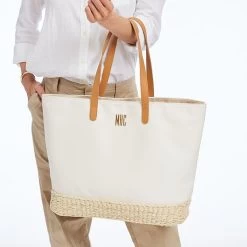 Canvas And Raffia Tote | 1 -Grocery Store canvas and raffia tote c 3
