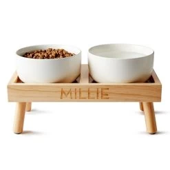 Ceramic Dog Bowls With Wooden Stand | 2
