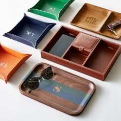 Acacia Valet Tray | 2 -Grocery Store classic leather catchall tray c 1