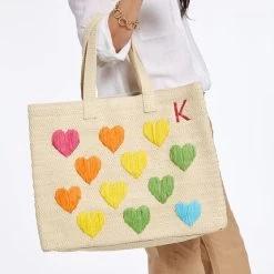 Colorful Hearts Straw Beach Tote | 1