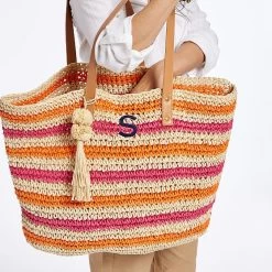 Colorful Stripe Straw Tote | 3 -Grocery Store colorful stripe straw tote 1 c 1
