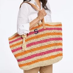 Colorful Stripe Straw Tote | 3 -Grocery Store colorful stripe straw tote 2 c