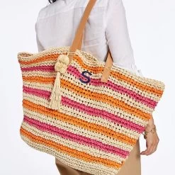 Colorful Stripe Straw Tote | 3 -Grocery Store colorful stripe straw tote c 2