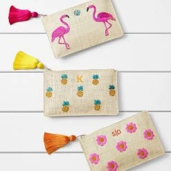 Embroidered Palm Leaf Tote And Raffia Pouch Set | 2 -Grocery Store embroidered palm leaf tote and raffia pouch set c 3