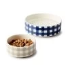 Gingham Ceramic Dog Bowl | 1 -Grocery Store gingham ceramic dog bowl 1 c