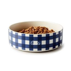 Gingham Ceramic Dog Bowl | 1 -Grocery Store gingham ceramic dog bowl c 1