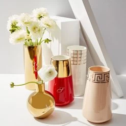 Gold Dipped Ceramic Vase | 1 -Grocery Store gold plaid ceramic vase c