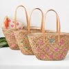 Hand Embroidered Palm Leaf Tote | 3 -Grocery Store hand embroidered palm leaf tote c
