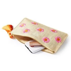 Hand Embroidered Raffia Tassel Pouch | 2 -Grocery Store hand embroidered raffia tassel pouch c 2
