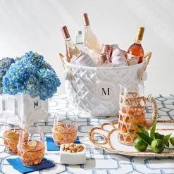 Hand-Woven Cane Stemless Wine Glasses | 2 -Grocery Store hand woven cane pitcher c