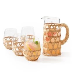 Hand-Woven Cane Stemless Wine Glasses | 2