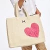Heart Embroidered Oversized Straw Beach Tote | 2 -Grocery Store heart embroidered oversized straw beach tote 1 c