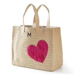 Heart Embroidered Oversized Straw Beach Tote | 2 -Grocery Store heart embroidered oversized straw beach tote c 3