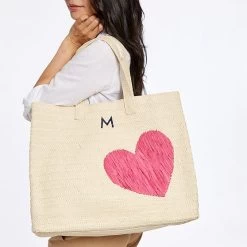 Heart Embroidered Oversized Straw Beach Tote | 2 -Grocery Store heart embroidered oversized straw beach tote c 4