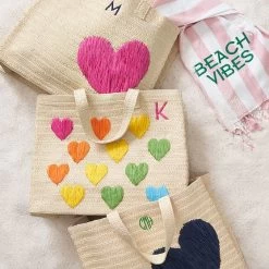Heart Embroidered Oversized Straw Beach Tote | 2 -Grocery Store heart embroidered oversized straw beach tote c 5