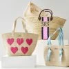 Hearts Embroidered Straw Beach Bag | 1 -Grocery Store hearts embroidered straw beach bag c
