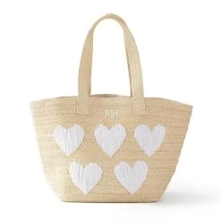 Hearts Embroidered Straw Beach Bag | 1 -Grocery Store hearts embroidered straw beach bag c 2