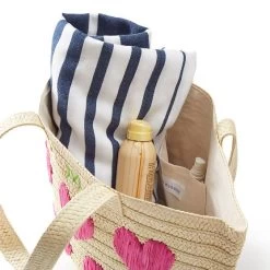 Hearts Embroidered Straw Beach Bag | 1 -Grocery Store hearts embroidered straw beach bag c 3