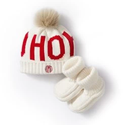 Ho Ho Ho Holiday Pom Pom Hat & Bootie Set | 1 -Grocery Store ho ho ho holiday pom pom hat bootie set c 3