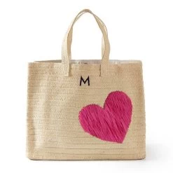 Heart Embroidered Oversized Straw Beach Tote | 2 -Grocery Store img20c 5