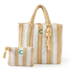 Cabana Stripe Straw Tote And Pouch Set | 3 -Grocery Store img23c