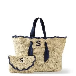 Ribbon Scalloped Raffia Tote And Clutch Set | 2 19 Ribbon Scalloped Raffia Tote And Clutch Set | 2 -Grocery Store img27c 28