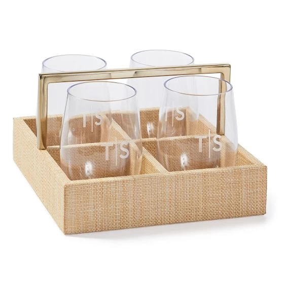 Raffia Drink Caddy And Outdoor Stemless Glasses Set | 2 8 Raffia Drink Caddy And Outdoor Stemless Glasses Set | 2 - Image 6
