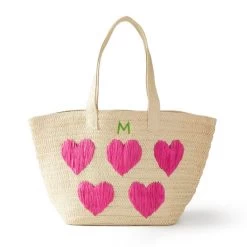 Hearts Embroidered Straw Beach Bag | 1 -Grocery Store img7c 4