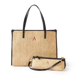Raffia And Leather Tote And Baguette Bag Set | 1 -Grocery Store img94c