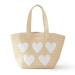Hearts Embroidered Straw Beach Bag | 1 -Grocery Store img99c 2