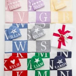 Initial Block Baby Stroller Blanket And Knitted Hat Gift Set | 8