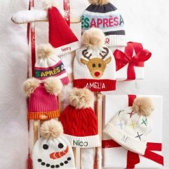 Kids Cable Knit Pom Pom Santa Hat | 1