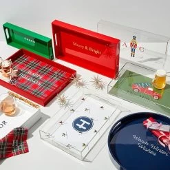 Plaid Printed Lacquer Tray | 1 -Grocery Store lacquer circle serving tray c