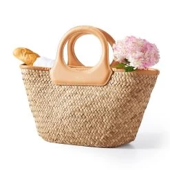 Leather Circle Handle Straw Beach Bag | 1 -Grocery Store leather circle handle straw beach bag 1 c