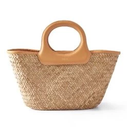 Leather Circle Handle Straw Beach Bag | 1 -Grocery Store leather circle handle straw beach bag 2 c